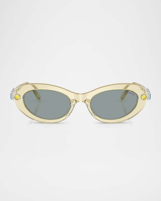 SK6042 Crystal-Embellished Acetate Oval Sunglasses